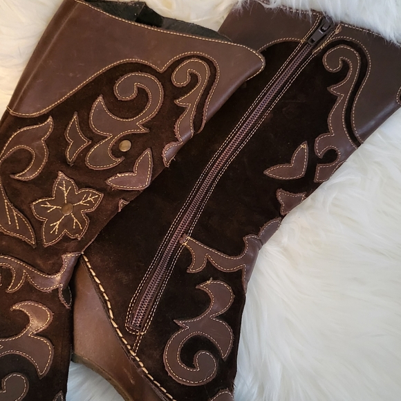 Pons Quintana tall suede and leather western wedge boots 6.5 - Picture 6 of 8